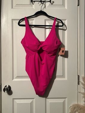 Shade & Shore Bright Pink Twist-Front One-Piece Swimsuit